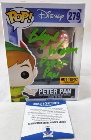 BLAYNE WEAVER PETER PAN SIGNED FUNKO POP DISNEY BECKETT BAS COA 003