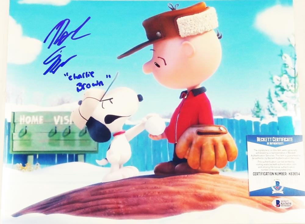NOAH SCHNAPP CHARLIE BROWN SIGNED 11X14 METALLIC PHOTO PEANUTS BAS COA 654