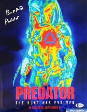 BRIAN A PRINCE THE PREDATOR SIGNED 11x14 METALLIC PHOTO BECKETT BAS COA 212