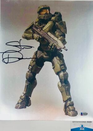 Steve Downes signed Master Chief  11X14 chrome photo HALO BAS COA M62258