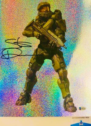 Steve Downes signed Master Chief  11X14 GLITTER photo HALO BAS M62311