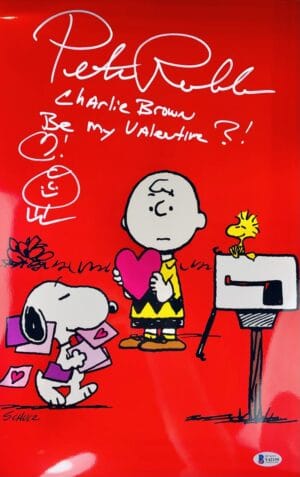 PETER ROBBINS SIGNED 11X17 METALLIC PHOTO BE MY VALENTINE CHARLIE BROWN  BAS 159 SKETCH