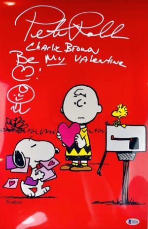 PETER ROBBINS SIGNED 11X17 METALLIC PHOTO BE MY VALENTINE CHARLIE BROWN  BAS 158 SKETCH
