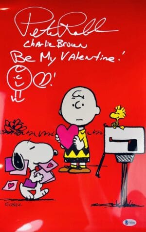 PETER ROBBINS SIGNED 11X17 METALLIC PHOTO BE MY VALENTINE CHARLIE BROWN  BAS 156 SKETCH