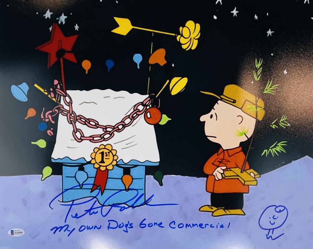 PETER ROBBINS SIGNED 16X20 PHOTO CHARLIE BROWN CHRISTMAS BAS 409 SKETCH INSCRIPTION