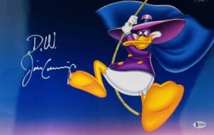 JIM CUMMINGS SIGNED DARKWING DUCK 11X17 METALLIC PHOTO DISNEY BAS 088 POOH DW DARK WING