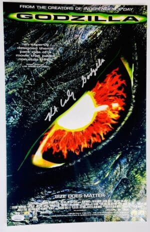 KURT CARLEY SIGNED GODZILLA 11X17 METALLIC PHOTO MINI MOVIE POSTER JSA 010