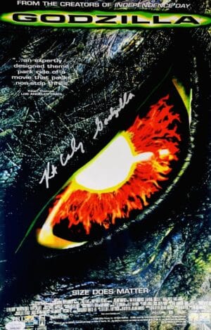 KURT CARLEY SIGNED GODZILLA 11X17 METALLIC PHOTO MINI MOVIE POSTER JSA 009