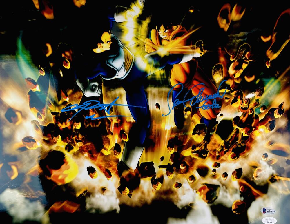 CHRIS SABAT SEAN SCHEMMEL SIGNED DRAGON BALL Z 16X20 METALLIC PHOTO BAS 698 DBZ GOKU VEGETA