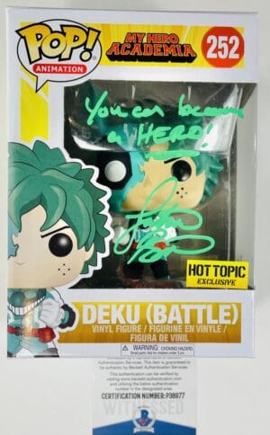 JUSTIN BRINER SIGNED DEKU BATTLE FUNKO POP VINYL 252 HOT TOPIC EXCLUSIVE BAS 977
