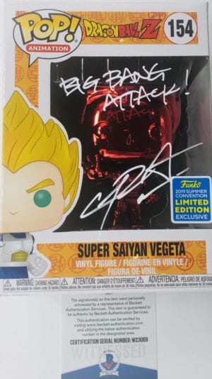 CHRIS SABAT SIGNED SUPER SAIYAN VEGETA FUNKO POP 154 CHROME DRAGON BALL Z BAS 69