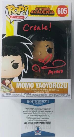 COLLEEN CLINKENBEARD SIGNED MOMO YAOYOROZU FUNKO POP 605 MY HERO ACADEMIA BAS 50