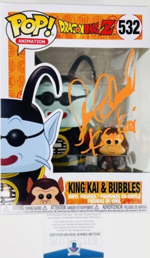 SEAN SCHEMMEL SIGNED KING KAI & BUBBLES FUNKO 532 DRAGON BALL Z GOKU BAS 586