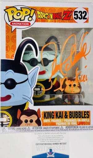 SEAN SCHEMMEL SIGNED KING KAI & BUBBLES FUNKO 532 DRAGON BALL Z GOKU BAS 587