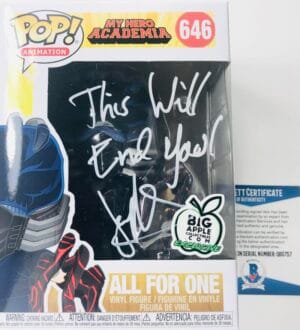 JOHN SWASEY SIGNED ALL FOR ONE FUNKO 609 MY HERO ACADEMIA BIG APPLE ANIME BAS 57