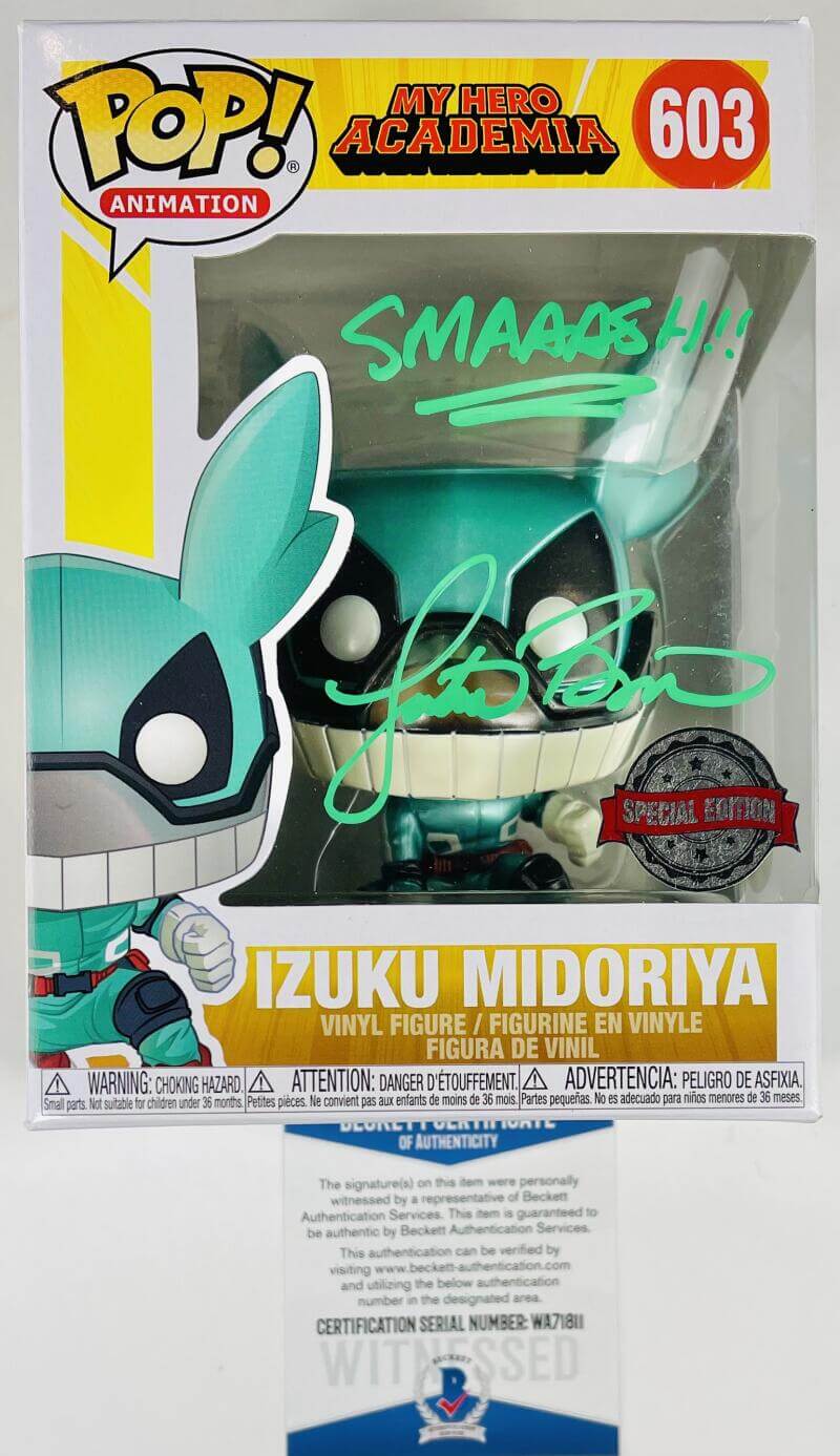 JUSTIN BRINER SIGNED IZUKU MIDORIYA FUNKO POP 603 MY HERO ACADEMIA ANIME BAS 811