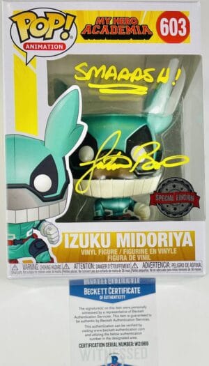JUSTIN BRINER SIGNED IZUKU MIDORIYA FUNKO POP 603 MY HERO ACADEMIA ANIME BAS 969