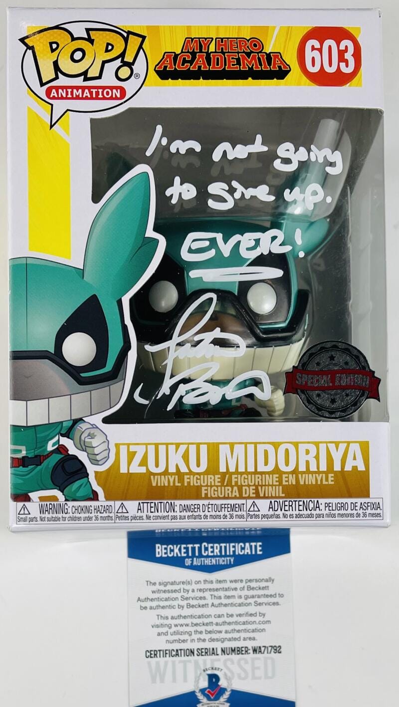 JUSTIN BRINER SIGNED IZUKU MIDORIYA FUNKO POP 603 MY HERO ACADEMIA ANIME BAS 792
