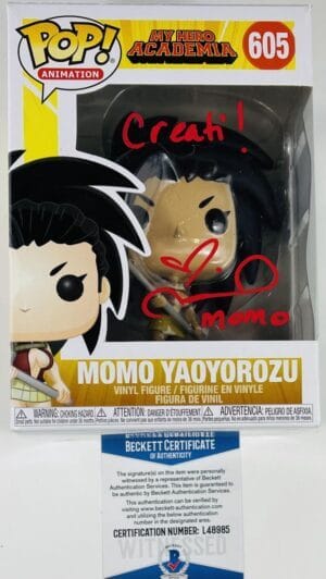 COLLEEN CLINKENBEARD SIGNED MOMO YAOYOROZU FUNKO POP 605 MY HERO ACADEMIA BAS 85
