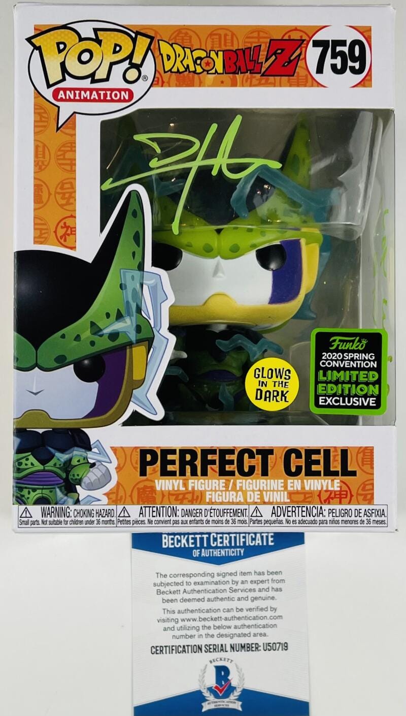 DAMEON CLARKE SIGNED PERFECT CELL FUNKO 759 GITD EXCLUSIVE DRAGON BALL BAS 719