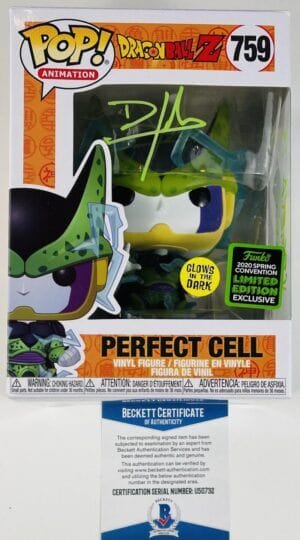 DAMEON CLARKE SIGNED PERFECT CELL FUNKO 759 GITD EXCLUSIVE DRAGON BALL BAS 732