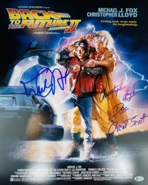 MICHAEL J FOX CHRISTOPHER LLOYD SIGNED 16X20 PHOTO BACK TO FUTURE BTTF BAS 534