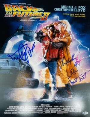MICHAEL J FOX CHRISTOPHER LLOYD SIGNED 16X20 PHOTO BACK TO FUTURE BTTF BAS 533
