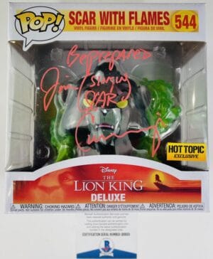 JIM CUMMINGS SIGNED SCAR WITH FLAMES FUNKO 544 HOT TOPIC THE LION KING BAS 001