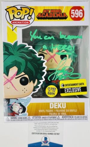 JUSTIN BRINER SIGNED DEKU FUNKO POP 592 MY HERO ACADEMIA EE GITD BAS 987