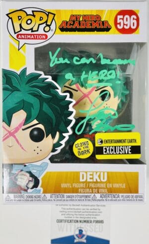 JUSTIN BRINER SIGNED DEKU FUNKO POP 592 MY HERO ACADEMIA EE GITD BAS 985
