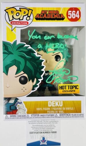 JUSTIN BRINER SIGNED DEKU FUNKO POP 564 MY HERO ACADEMIA HOT TOPIC BAS 980