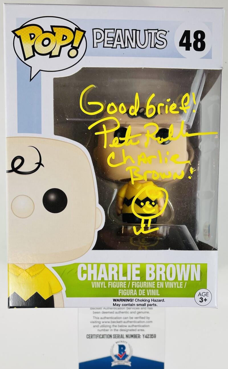 PETER ROBBINS SIGNED CHARLIE BROWN FUNKO POP 48 WITH SKETCH PEANUTS BAS 359