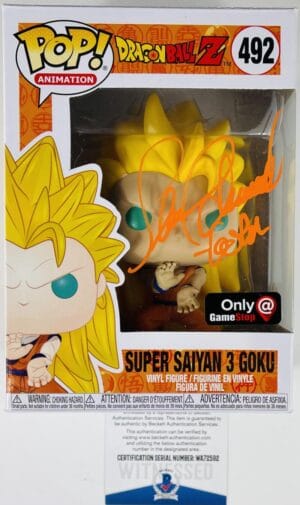 SEAN SCHEMMEL SIGNED SUPER SAIYAN 3 GOKU FUNKO POP GAME STOP DRAGON BALL BAS 592