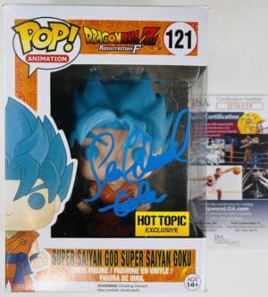 SEAN SCHEMMEL SIGNED SUPER SAIYAN GOD GOKU FUNKO POP 121 DRAGON BALL ANIME JSA 9