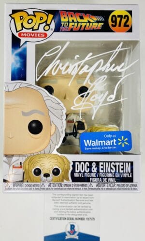 CHRISTOPHER LLOYD SIGNED DOC & EINSTEIN FUNKO 972 BTTF BACK TO THE FUTURE BAS 75