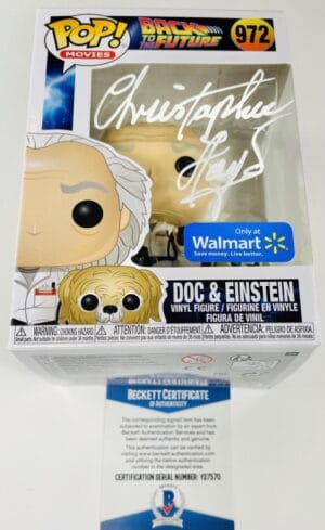 CHRISTOPHER LLOYD SIGNED DOC & EINSTEIN FUNKO 972 BTTF BACK TO THE FUTURE BAS 70