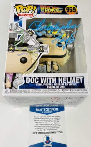 CHRISTOPHER LLOYD SIGNED DOC WITH HELMET FUNKO 959 BACK TO THE FUTURE BAS 588