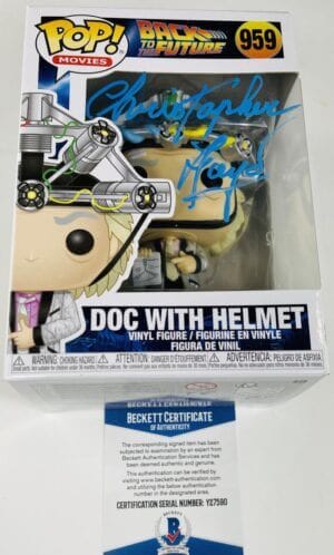 CHRISTOPHER LLOYD SIGNED DOC WITH HELMET FUNKO 959 BACK TO THE FUTURE BAS 590