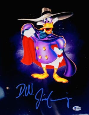JIM CUMMINGS SIGNED DARKWING DUCK METALLIC 11X14 PHOTO DISNEY AUTOGRAPH BAS 058