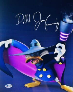 JIM CUMMINGS SIGNED DARKWING DUCK METALLIC 11X14 PHOTO DISNEY AUTOGRAPH BAS 054