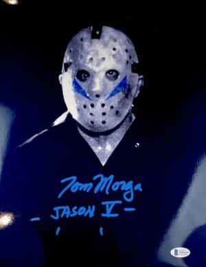 TOM MORGA SIGNED JASON VOORHEES 11X14 METALLIC PHOTO  FRIDAY THE 13TH 5 BAS 325