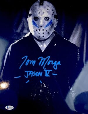 TOM MORGA SIGNED JASON VOORHEES 11X14 METALLIC PHOTO  FRIDAY THE 13TH 5 BAS 320