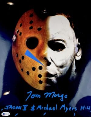 TOM MORGA SIGNED JASON VOORHEES MICHAEL MYERS 11X14 METALLIC PHOTO BAS 310