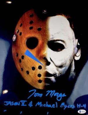 TOM MORGA SIGNED JASON VOORHEES MICHAEL MYERS 11X14 METALLIC PHOTO BAS 312
