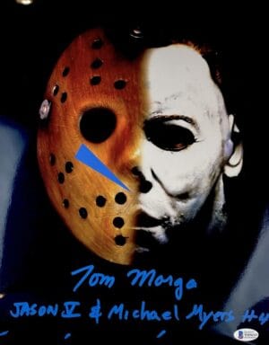 TOM MORGA SIGNED JASON VOORHEES MICHAEL MYERS 11X14 METALLIC PHOTO BAS 313