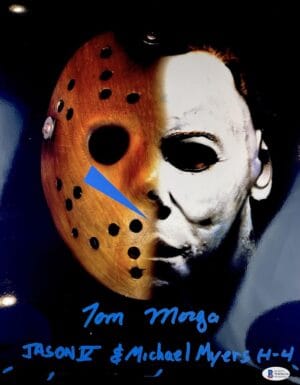 TOM MORGA SIGNED JASON VOORHEES MICHAEL MYERS 11X14 METALLIC PHOTO BAS 316