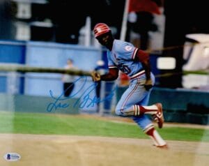 LOU BROCK SIGNED METALLIC 11X14 PHOTO ST. LOUIS CARDINALS HOF AUTOGRAPH BAS 396