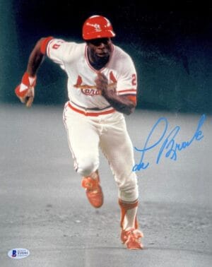 LOU BROCK SIGNED METALLIC 11X14 PHOTO ST. LOUIS CARDINALS HOF AUTOGRAPH BAS 393
