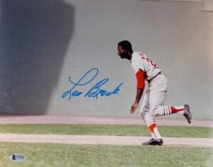 LOU BROCK SIGNED METALLIC 11X14 PHOTO ST. LOUIS CARDINALS HOF AUTOGRAPH BAS 402