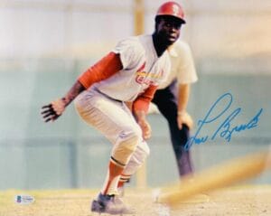 LOU BROCK SIGNED METALLIC 11X14 PHOTO ST. LOUIS CARDINALS HOF AUTOGRAPH BAS 403
